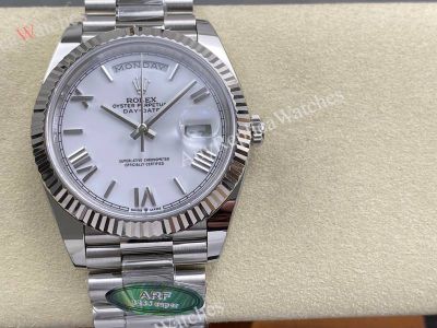 AR Factory Rolex Daydate 40*12.2mm 3255 Movement White Face Romans Markers SS Band Watch